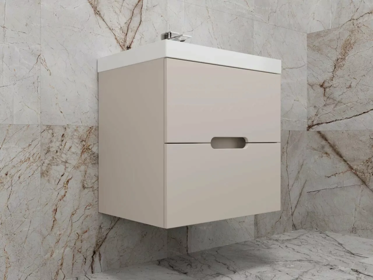 Тумба подвесная Style Line Матис 60 с раковиной ASTI 60 белый (2 ящика), крем