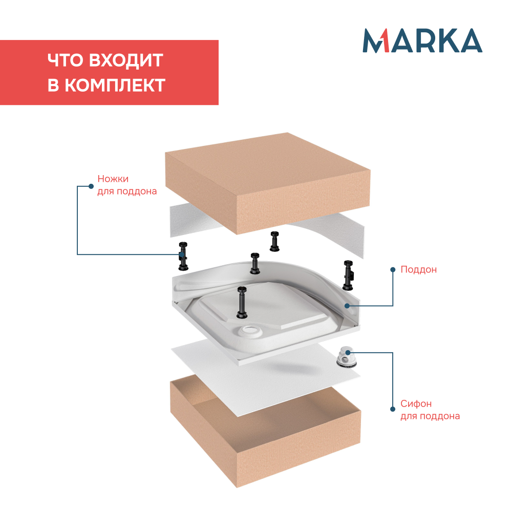 Поддон 1Marka Bella NEW 1/4 100*100 комплект с сифоном