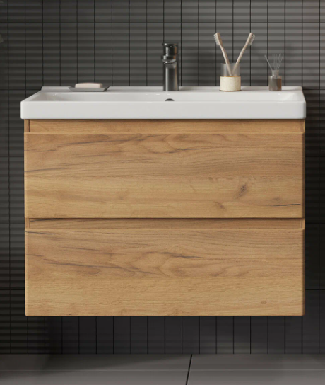 Тумба подвесная SanStar Riana 80 с раковиной Фостер 80, gold kraft