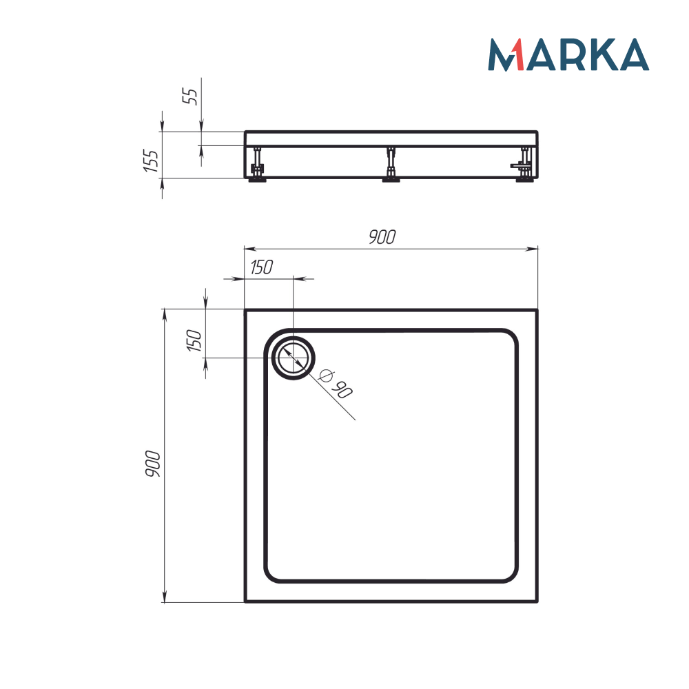 Поддон 1Marka акриловый FLAT 90х90 комплект с сифоном