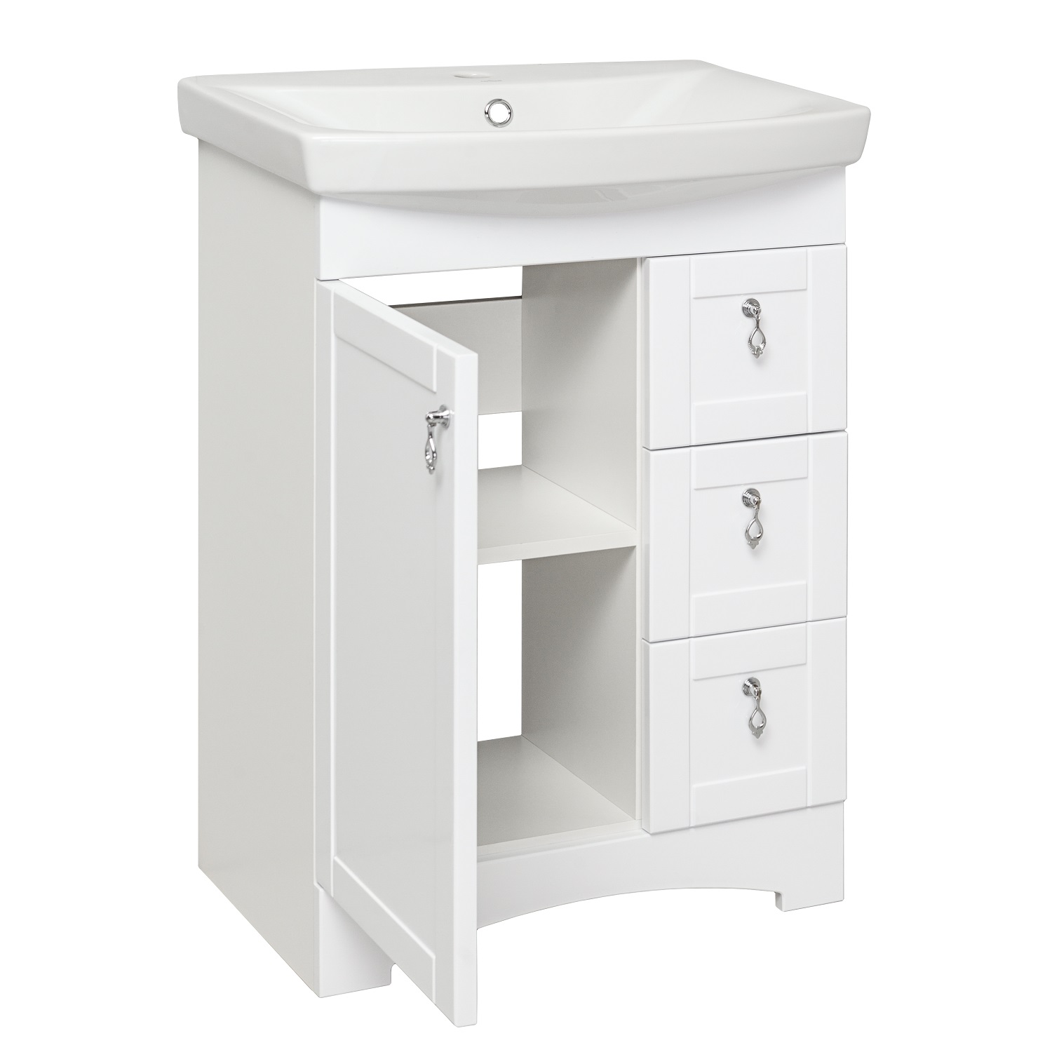 Тумба напольная Runo Мерида 60 с раковиной Carina 60, белый