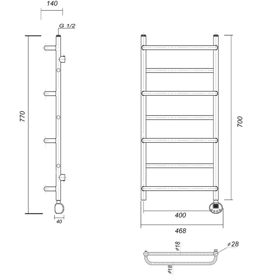 Полотенцесушитель электрический Domoterm Орфей П7 400x700 АБР ER, античная бронза