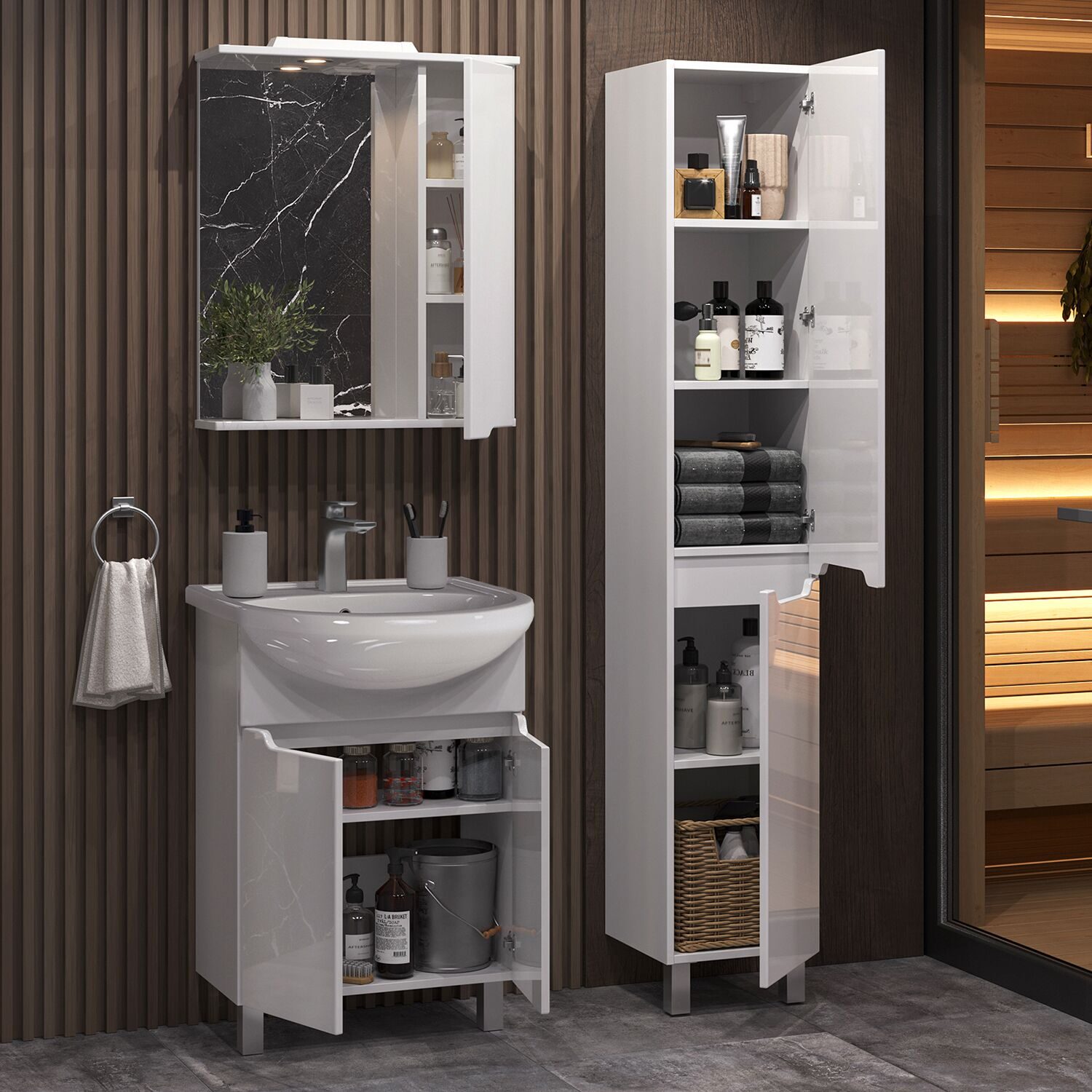 Тумба напольная SanStar Лайн 50 с раковиной Уют 50 (комплект), белая