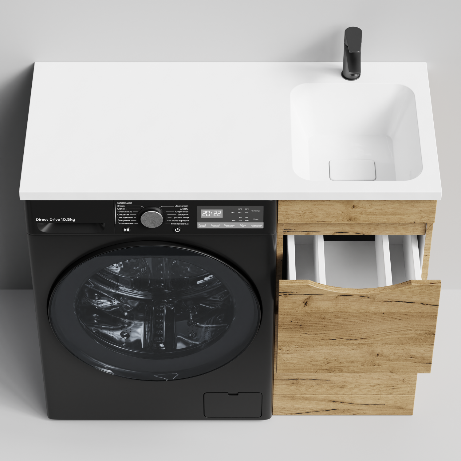 Тумба Vod-ok 38 с раковиной Смайл 100 напольная, под стиральную машину, правая, Дуб Тортуга