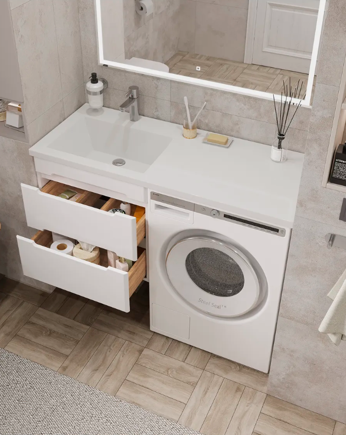 Тумба подвесная SanStar Толедо 50 с раковиной Даллас 110 левый белая