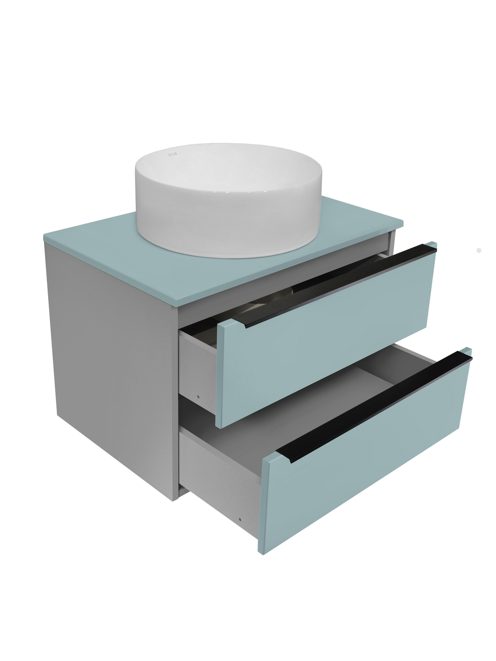 Тумба подвесная Runo Мальта 70 под накладную раковину, серый/бирюзовый