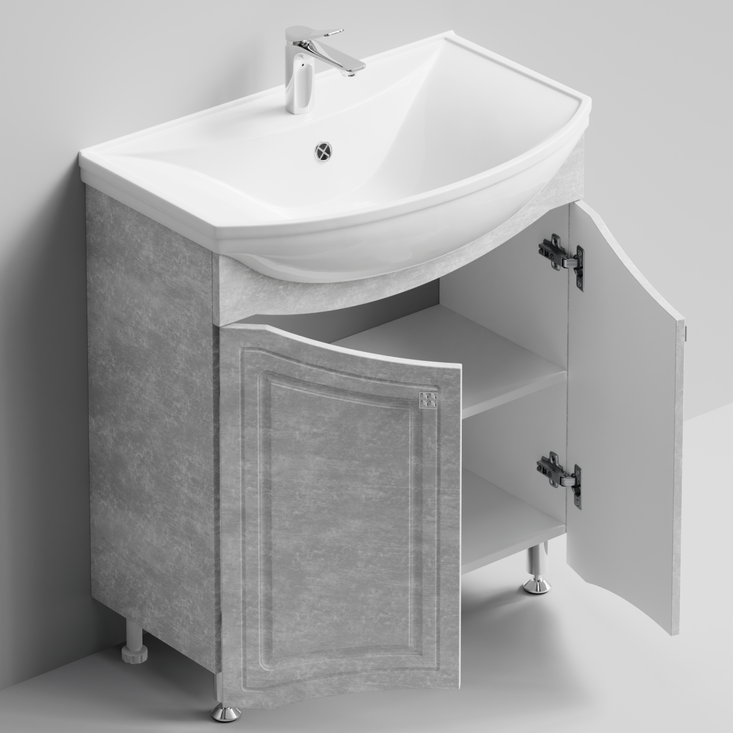 Тумба с раковиной Адам 75 напольная, Белый камень