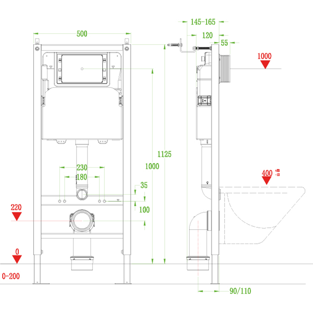 Инсталляция VECONI FRAME600 для подвесного унитаза, без кнопки