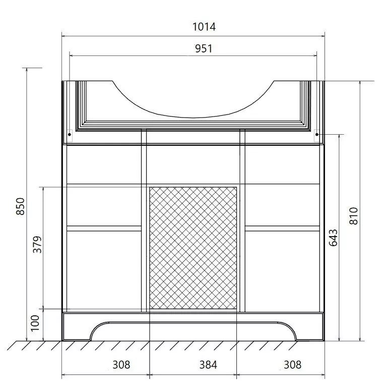 Тумба напольная 1Marka Прованс New 105Н с раковиной Классик 105, 3 ящика, 2 двери, белый