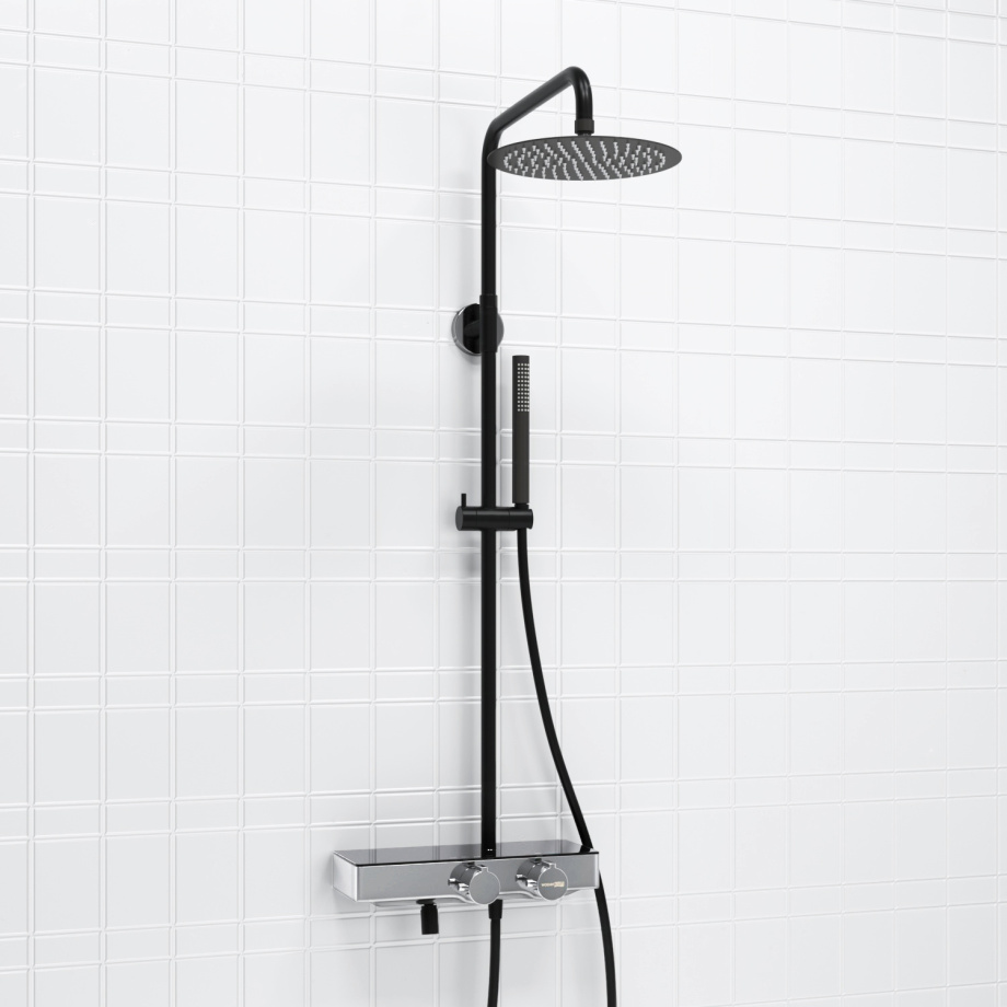 Душевая стойка WasserKraft A114.258.217.CB Thermo хром/черный Soft-touch