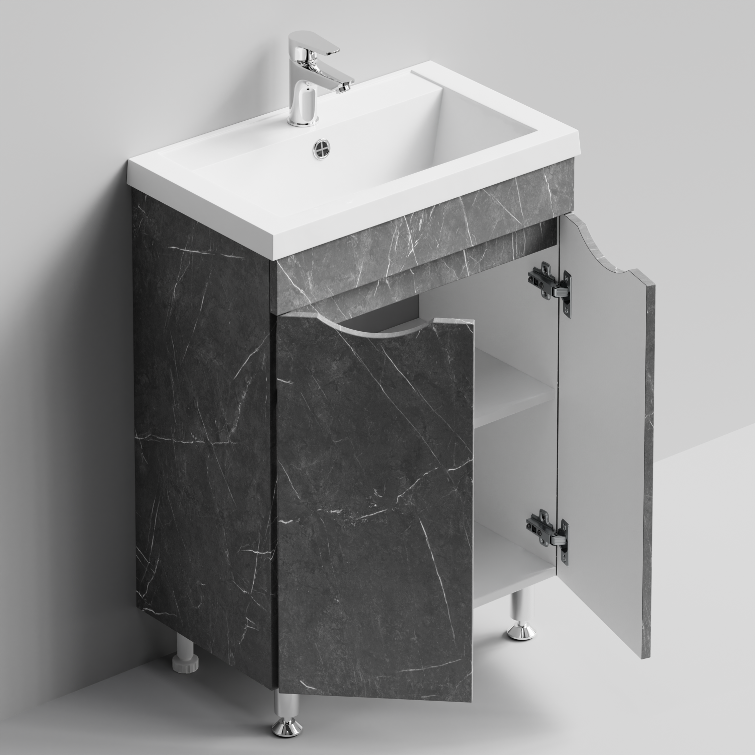 Тумба с раковиной Vod-ok Смайл 58 напольная, Мрамор Серый софт тач