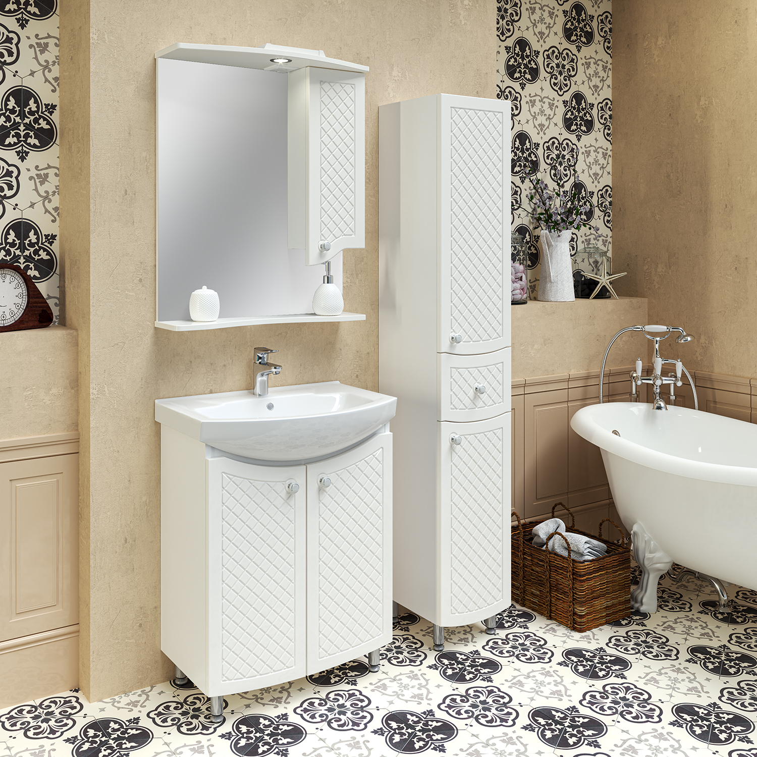 Тумба напольная Runo Милано 65 с раковиной Элеганс 65, белый