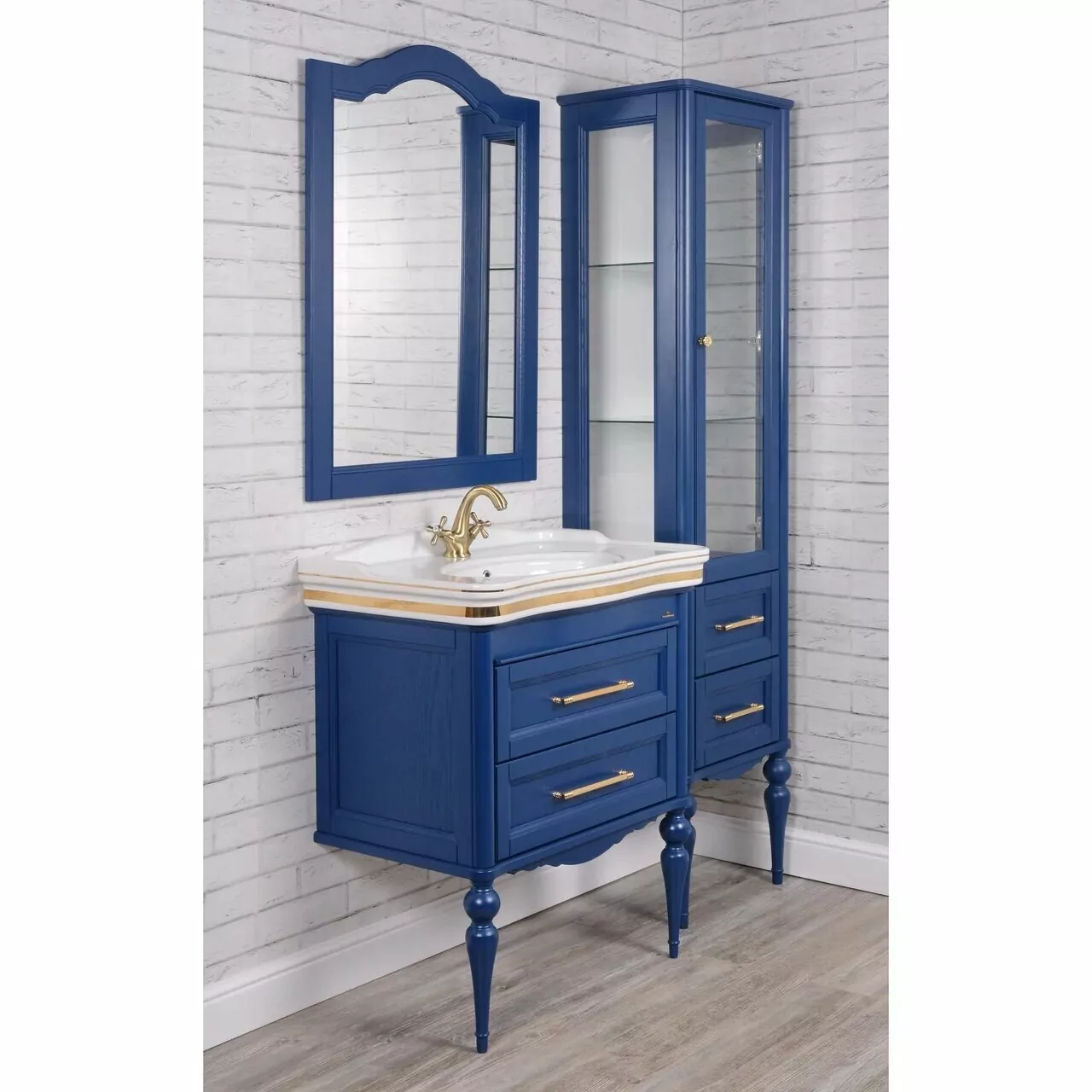 Тумба напольная ValenHouse Эстетика 80 с раковиной Antik 80, синий, золото