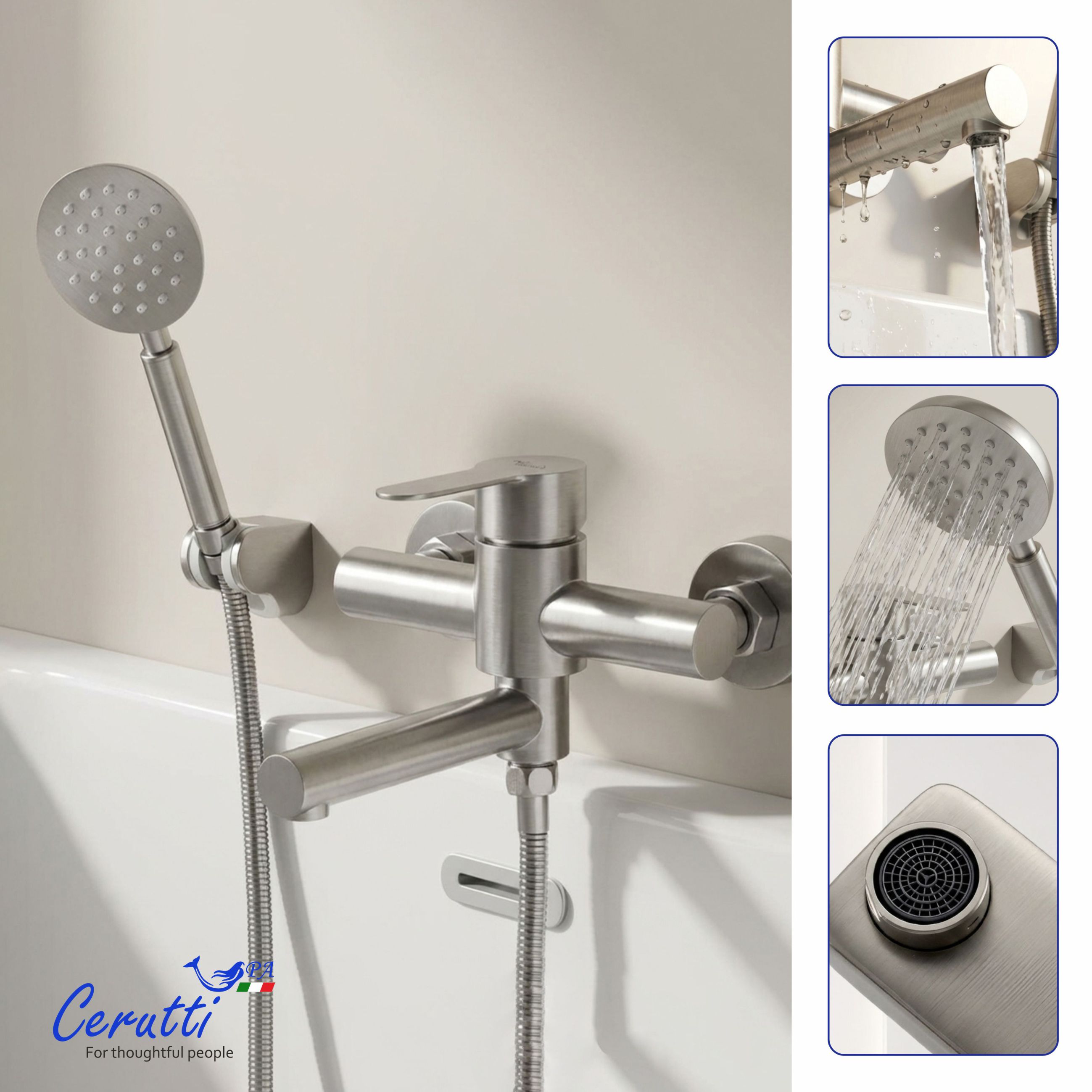 Смеситель для ванны Ceruttispa Овидио VBN (OVIDIO VBN) из нержавеющей стали, цвет матовый никель