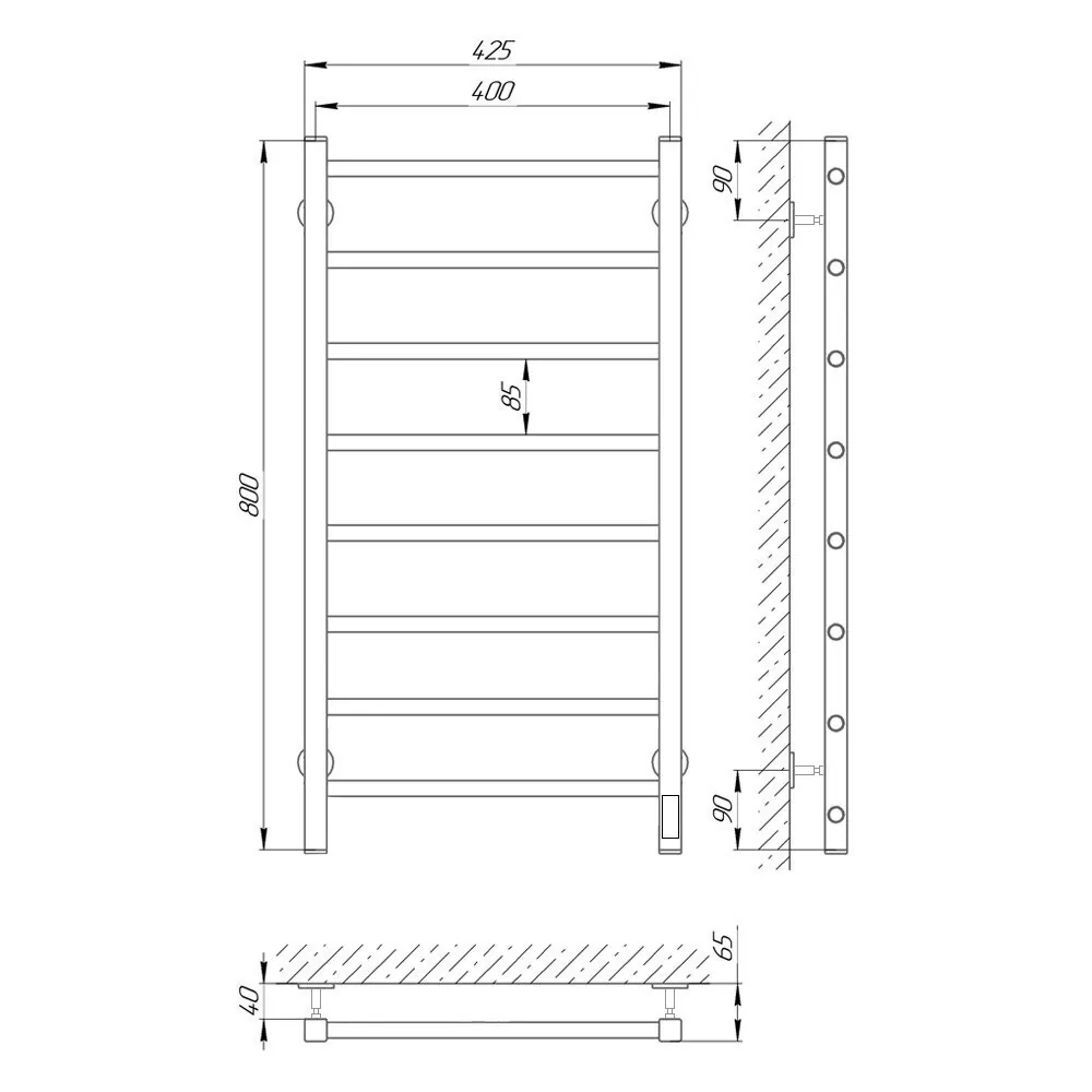 Полотенцесушитель электрический Laris Феличия ЧК П8 400х800 с терморегулятором, правый, белый матовый
