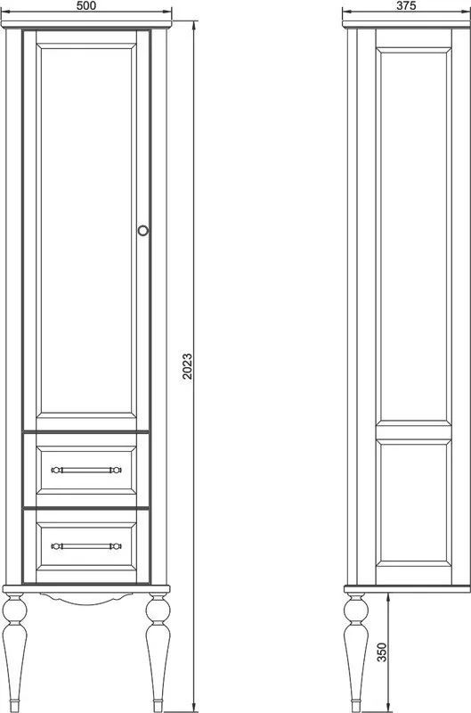 Пенал напольный ValenHouse Эстетика 50 L витрина, белый, хром