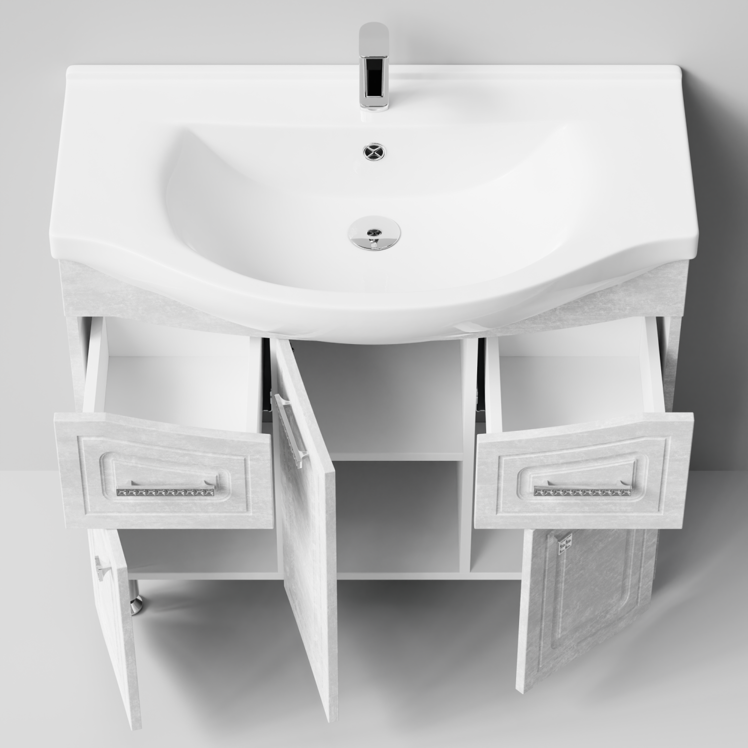 Тумба с раковиной Адам 90 напольная, Белый камень, петли слева