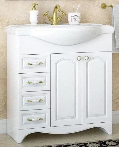 Тумба с раковиной Corozo Классика 80 напольная, 2 двери, 4 ящика, белая