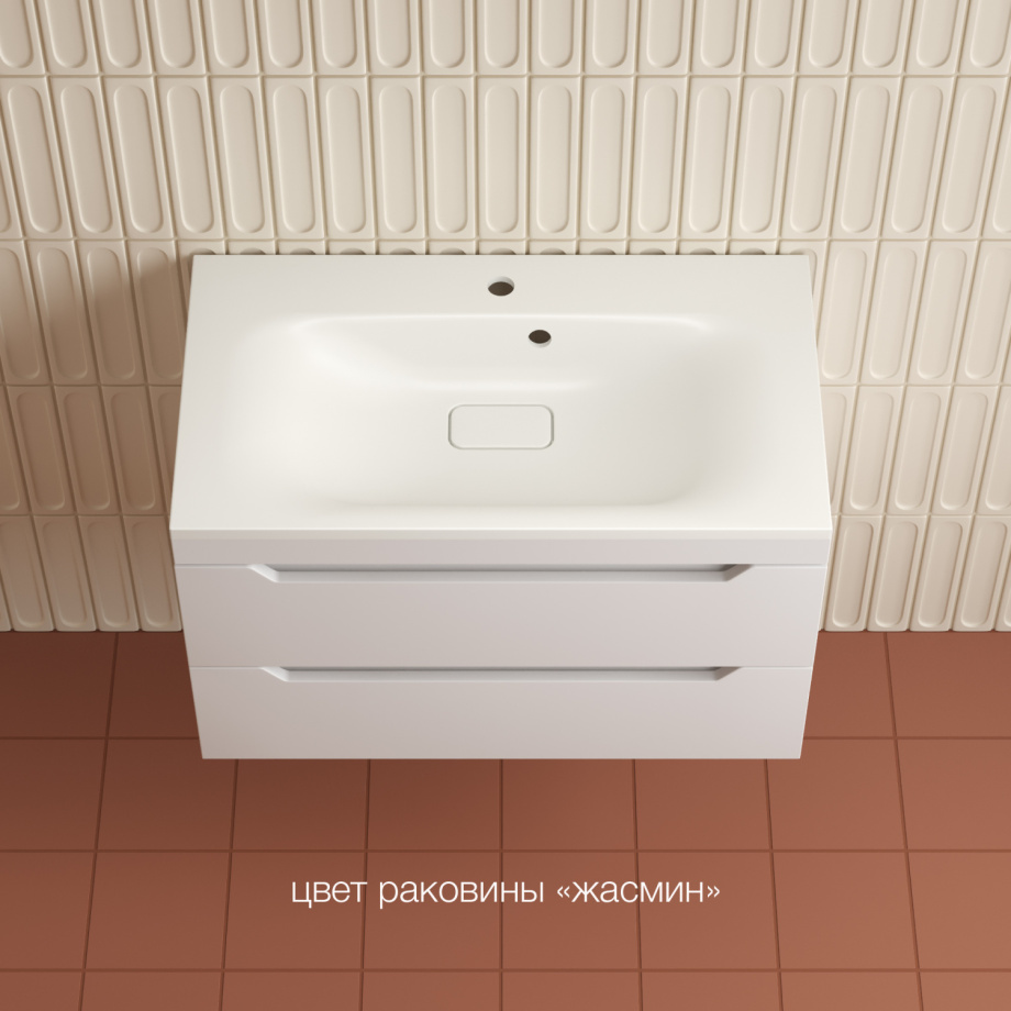 Тумба подвесная Style Line Остин 80 с раковиной Фортуна 80 кварц жасмин, белый