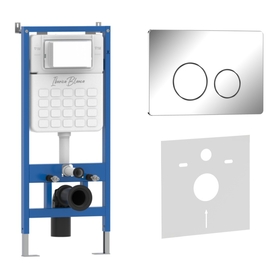 Комплект 2в1 IBERICA BLANCA инсталляция SILENCIO, кнопка смыва INOX-O хром глянцевый (IB001.8131)