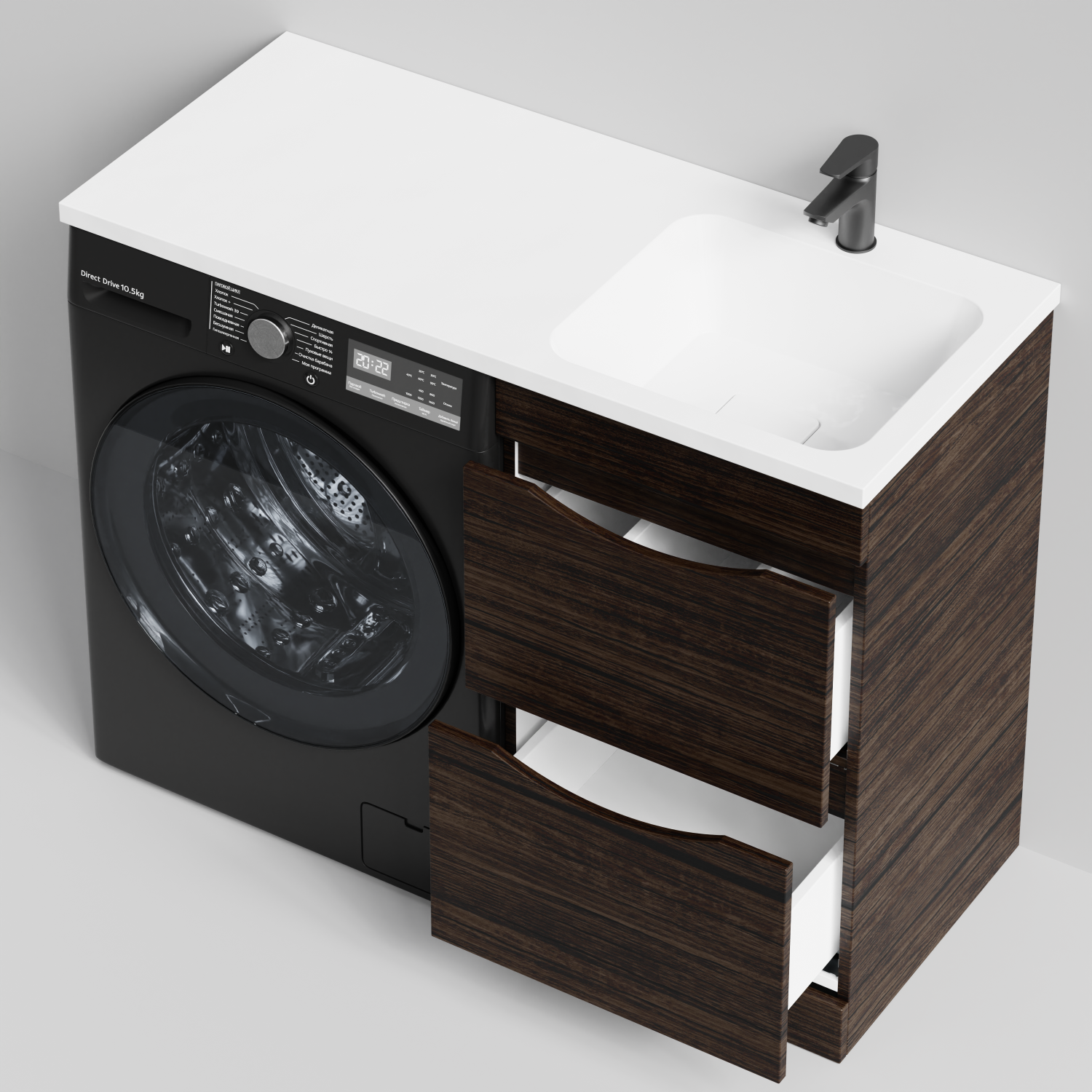 Тумба Vod-ok 48 с раковиной Смайл 110 напольная, под стиральную машину, правая, Палисандр