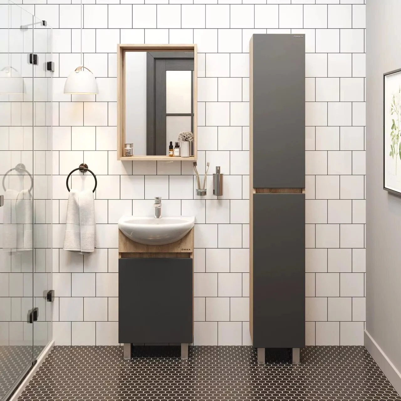 Тумба с раковиной Onika Милтон 45 напольная, серый/дуб сонома