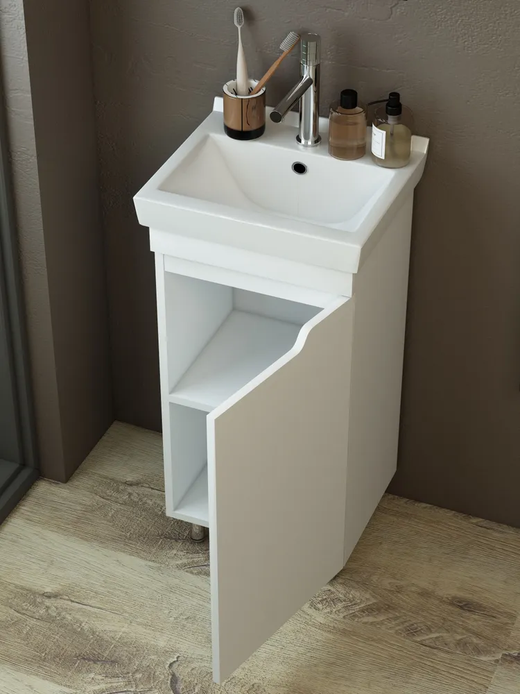 Тумба напольная Emmy Агата 40 R с раковиной Визит 40, 1 дверь, белый