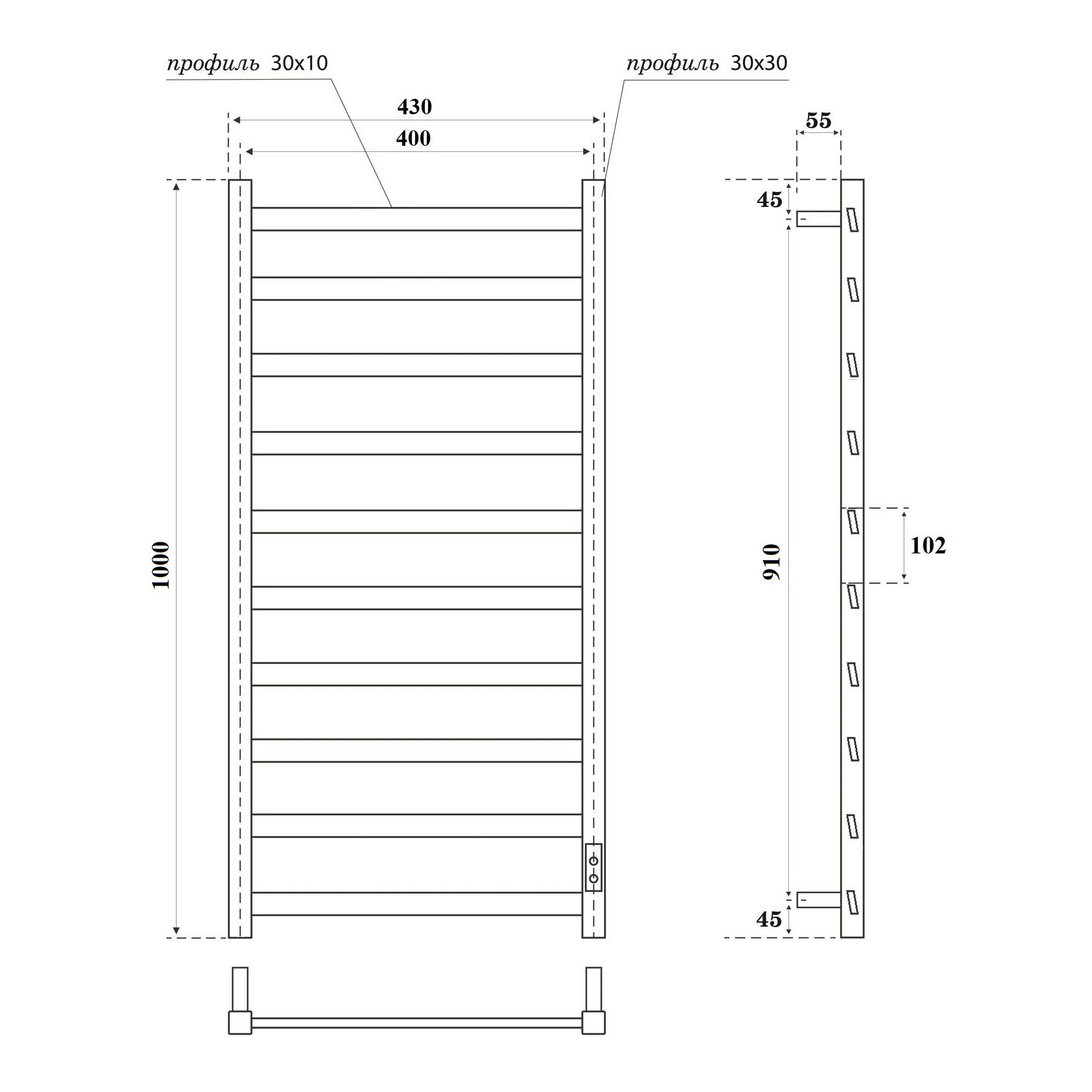 Полотенцесушитель электрический APEXTERMO Galaxy GL00104WM 1000x400, белый матовый