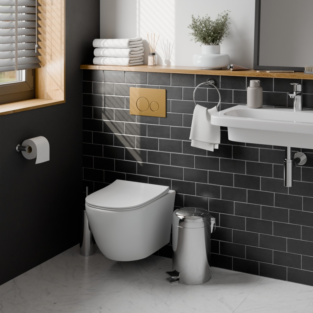 Комплект 3в1 IBERICA BLANCA инсталляция SILENCIO, унитаз BILBAO ALTO белый, кнопка смыва INOX-O золото матовое (IB001.BLA.234.815)