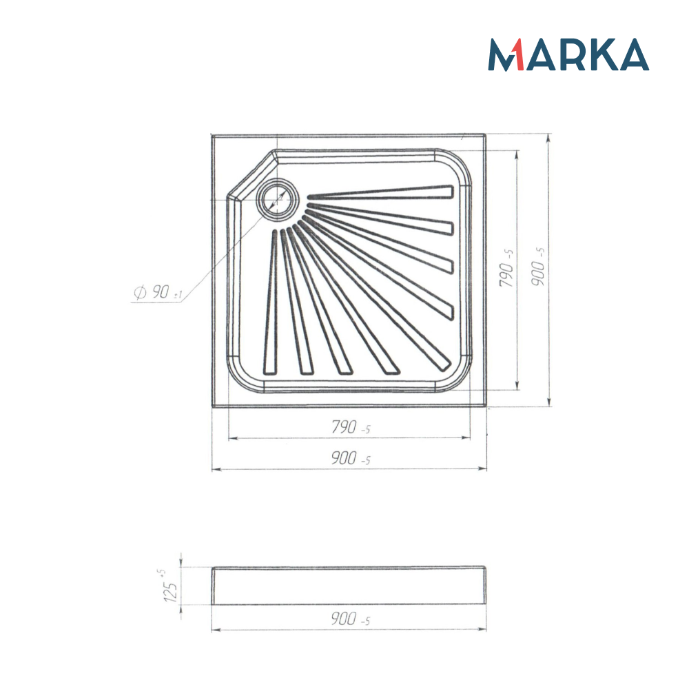 Поддон 1Marka Quadro квадрат 90*90 комплект с сифоном