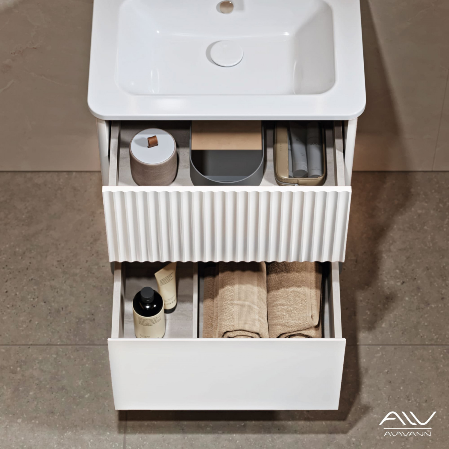 Тумба подвесная Alavann Wave 60 с раковиной Nikson 60, белый