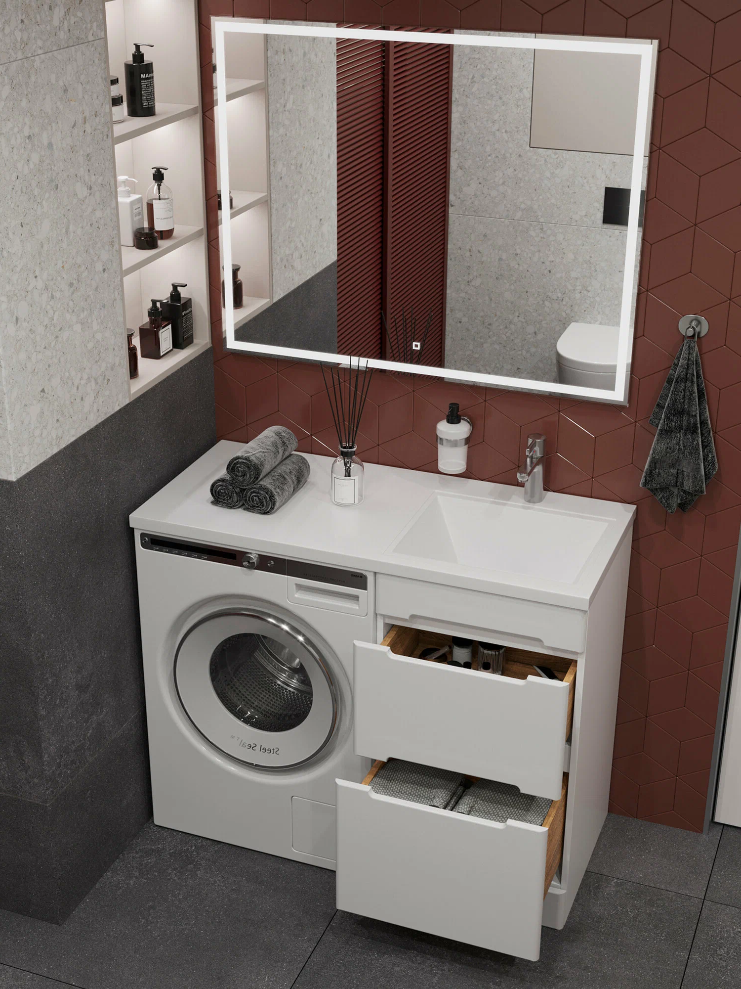 Тумба напольная SanStar Толедо 50 с раковиной Даллас 110 правый белая