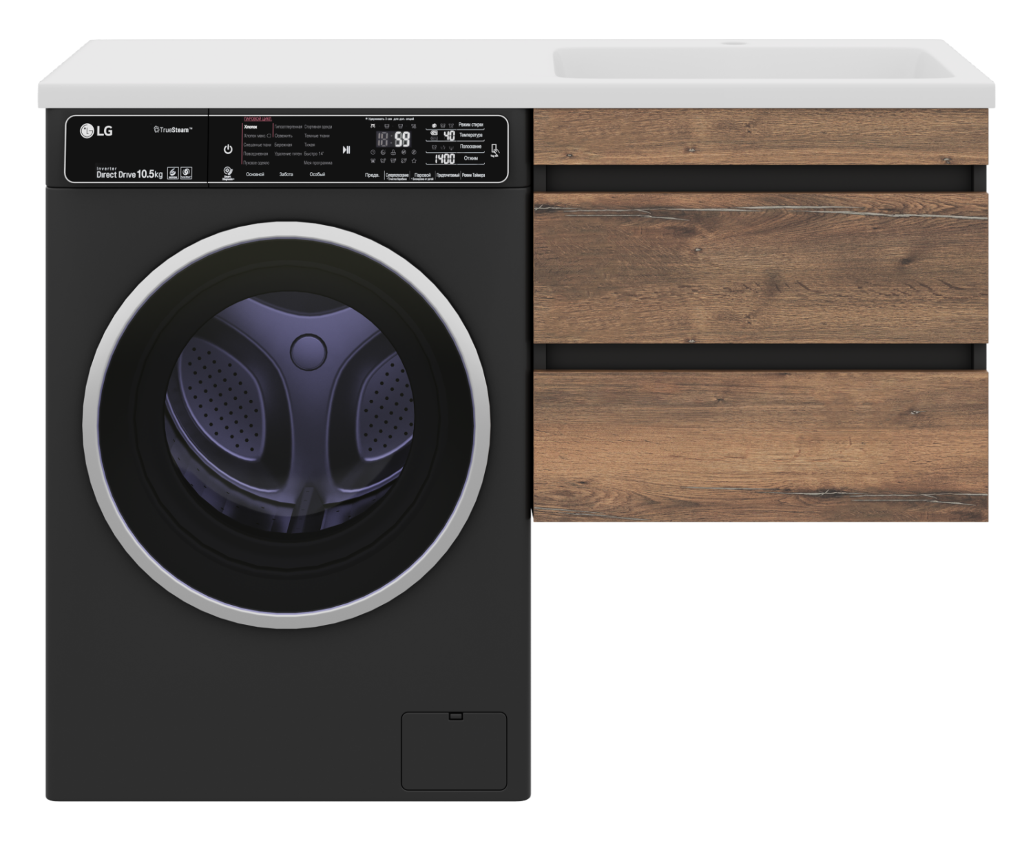 Тумба с раковиной Misty Коломбо 60 под стиральную машину подвесная с раковиной Эстет Даллас 120 R, дуб галифакс/антрацит