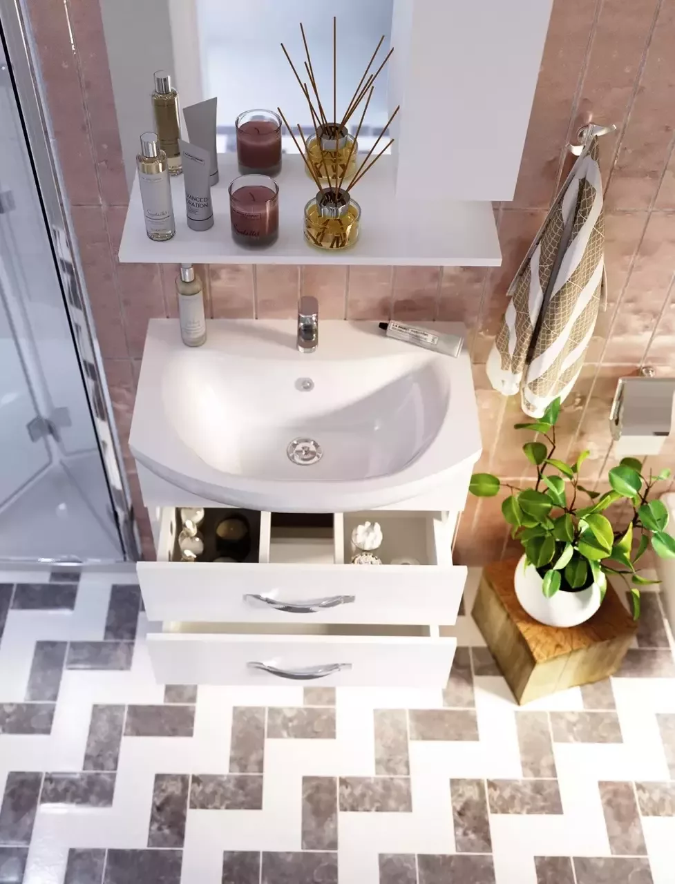 Тумба напольная 1Marka Вита 65Н с раковиной Балтика 65, 3 ящика, белый