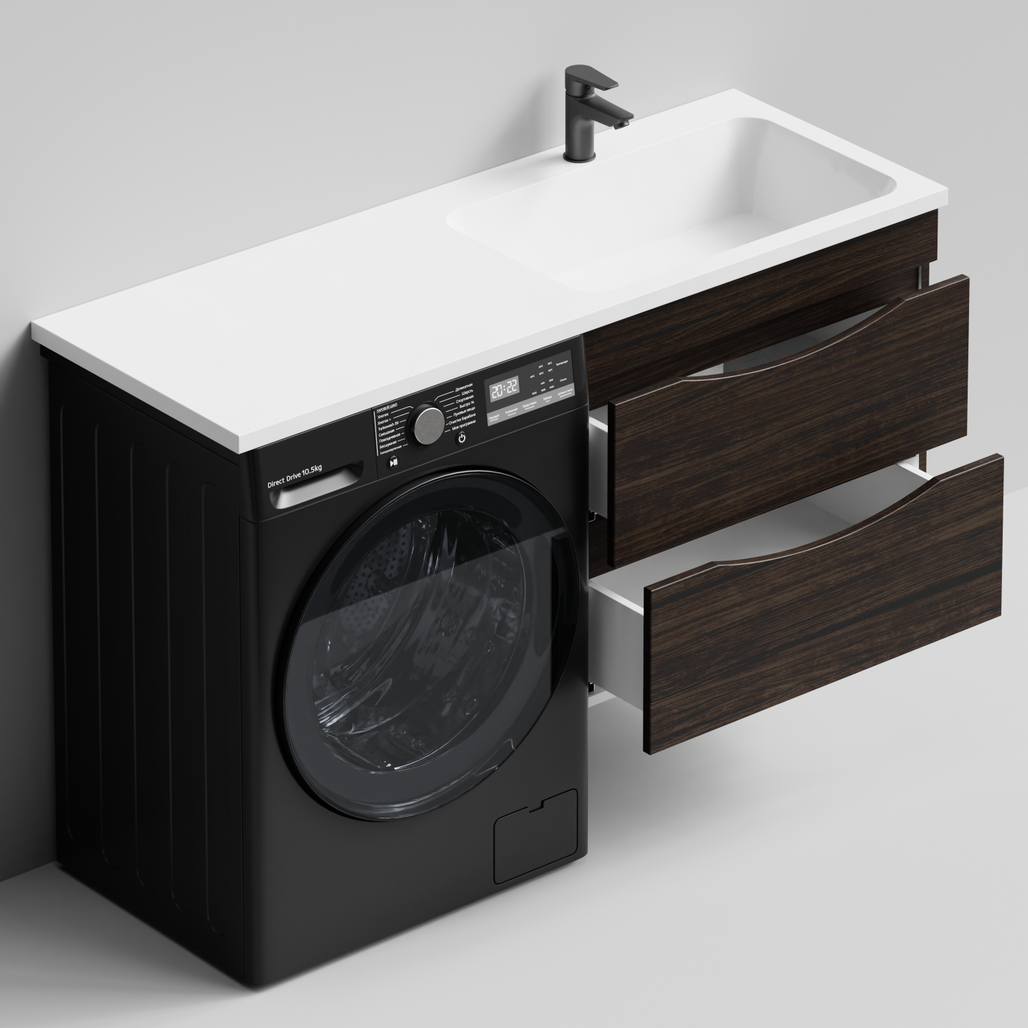 Тумба Vod-ok 68 с раковиной Смайл 130 подвесная, под стиральную машину, правая, Палисандр