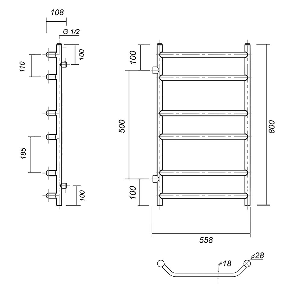 Полотенцесушитель водяной Domoterm Лаура П6 500x800-500 АБР Античная бронза