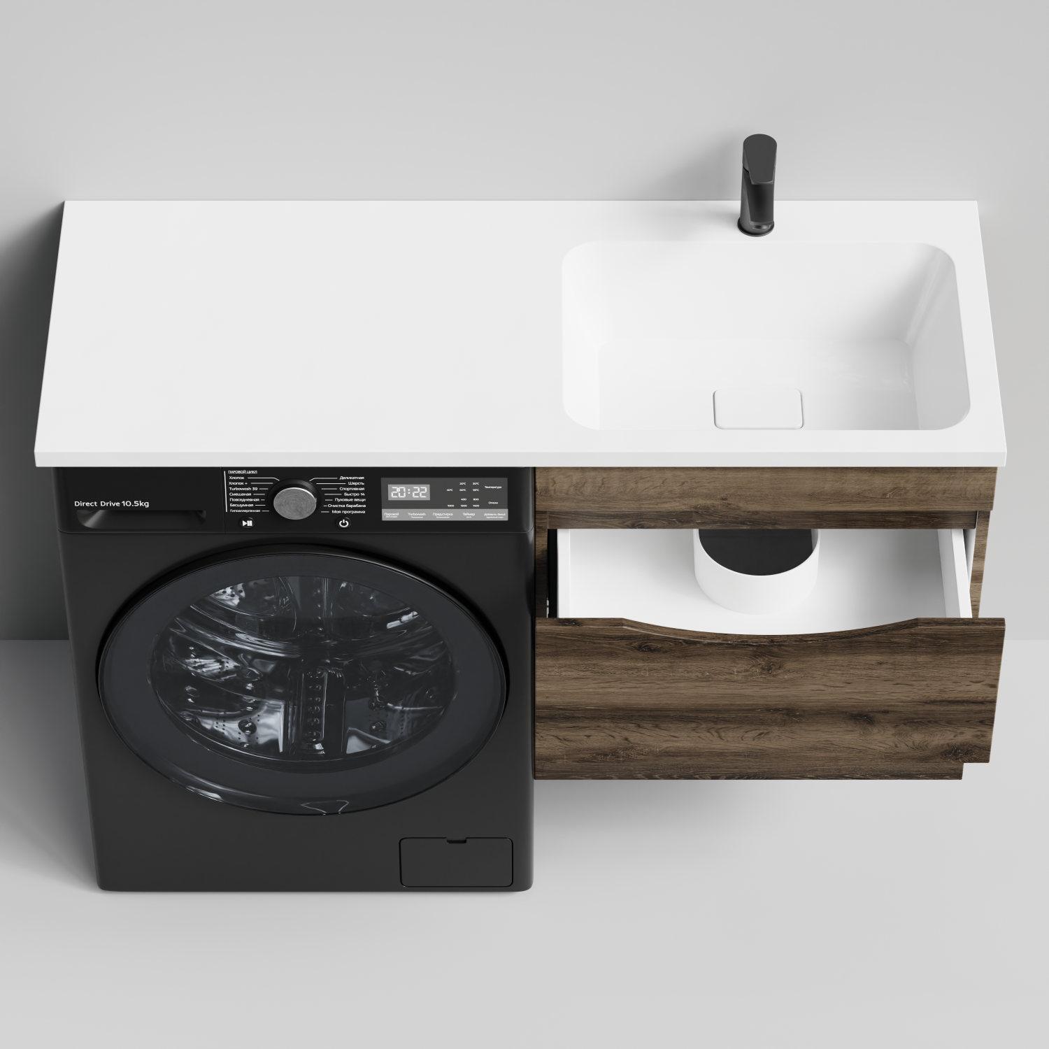 Тумба Vod-ok 58 с раковиной Смайл 120 подвесная, под стиральную машину, правая, Дуб крымский коричневый