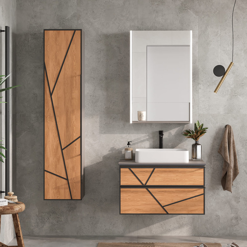 Пенал EQUIL Ferro 36 подвесной лен антрацит/дуб мадера, L