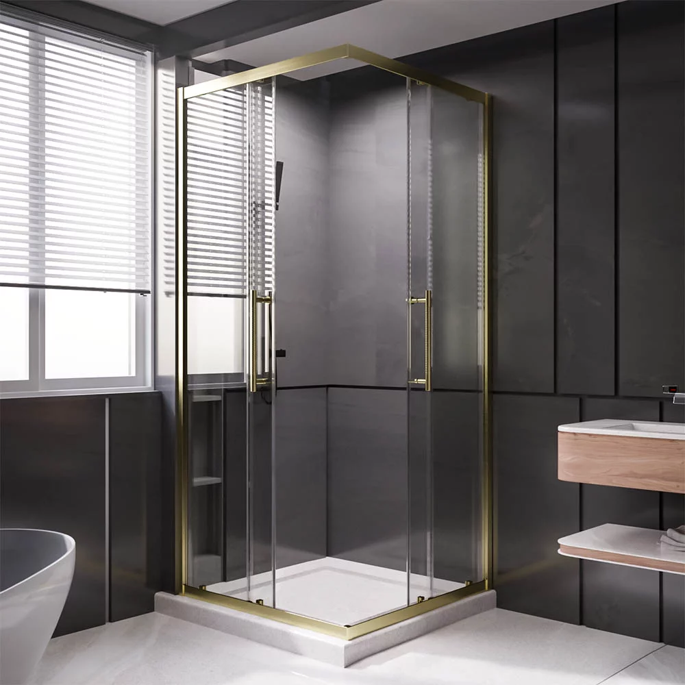 Душевой угол Veconi Premium Trento PTC-20G, 1000Х900x2000, брашированное золото, стекло прозрачное