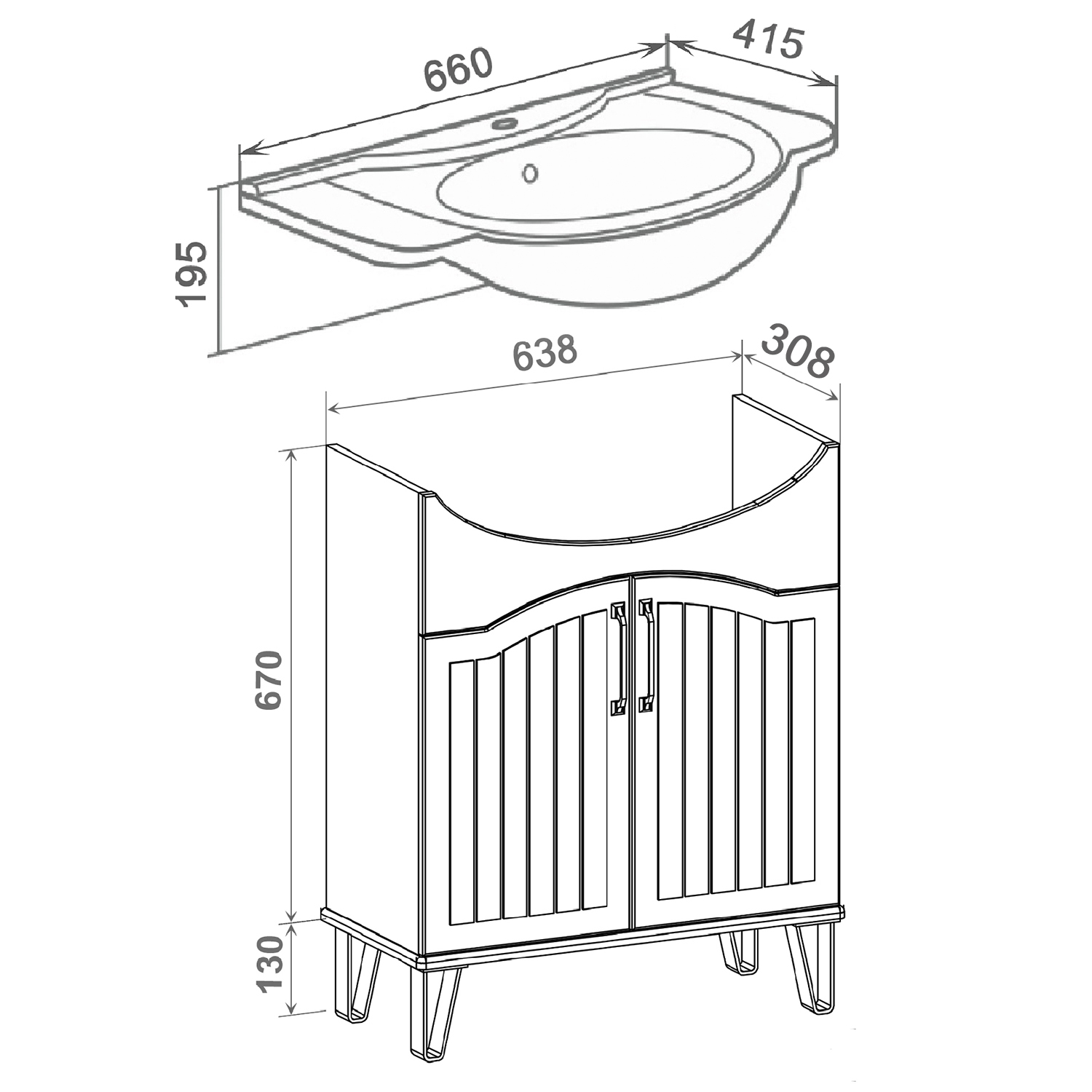 Тумба напольная Runo Марсель 65 с раковиной Классик 65, белый