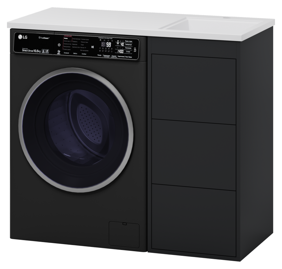 Тумба с раковиной Brevita Grafit 40 под стиральную машину, с раковиной Misty Гавана 100 R, графит