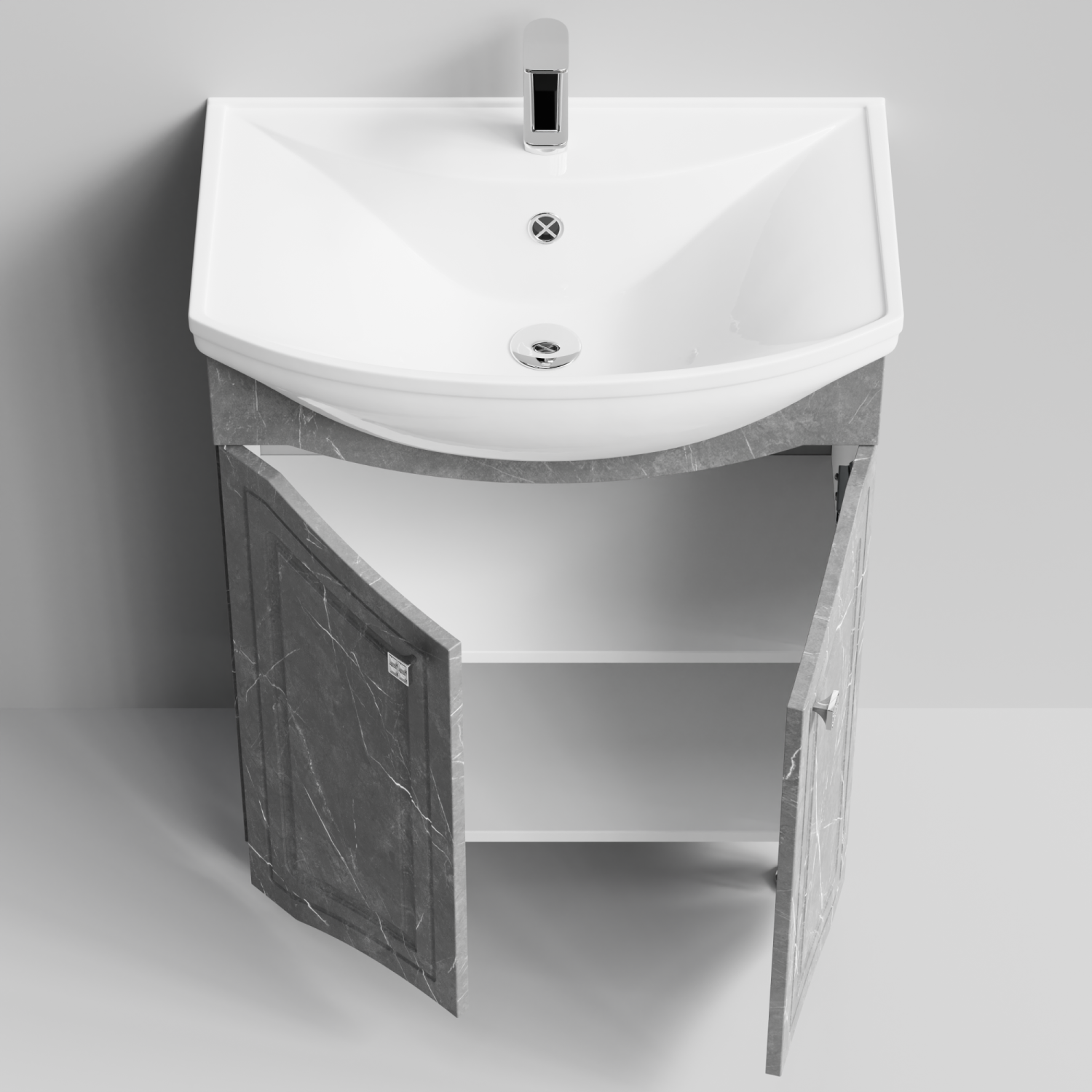 Тумба с раковиной Адам 65 напольная, Мрамор Серый софт тач
