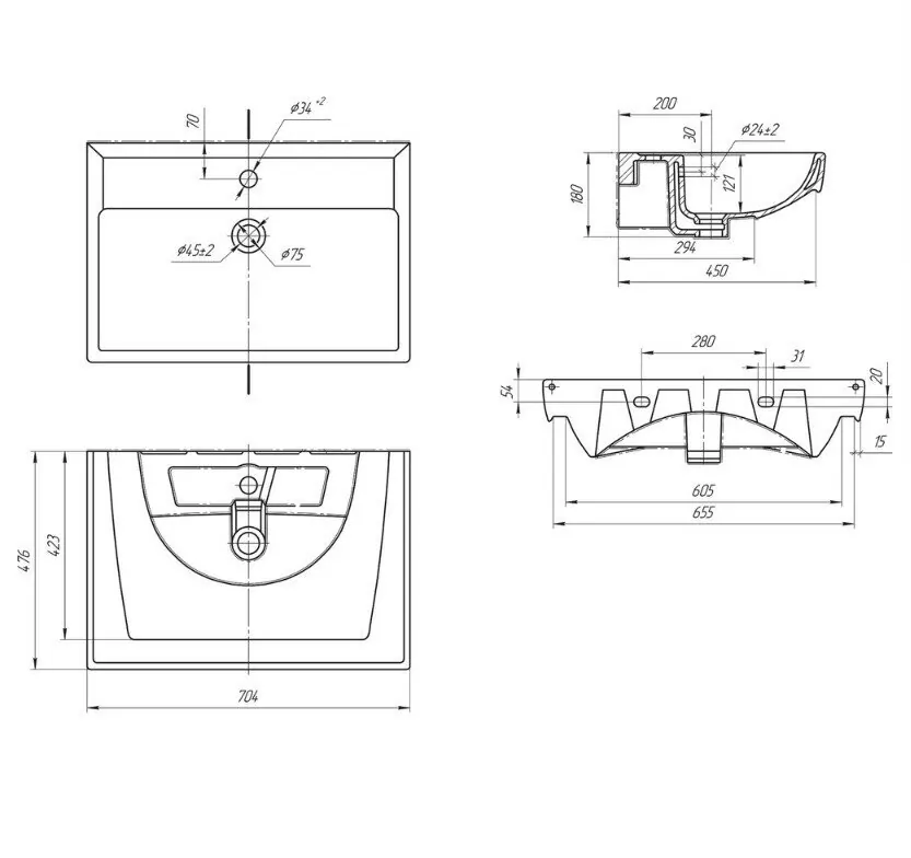 Тумба с раковиной Bellezza Сиена 70 напольная, 3 ящика, белая