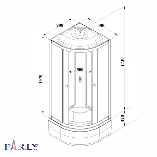 Душевая кабина PARLY BETT 921 (90х90х215), с высоким поддоном, профиль матовый хром, стекло матовое