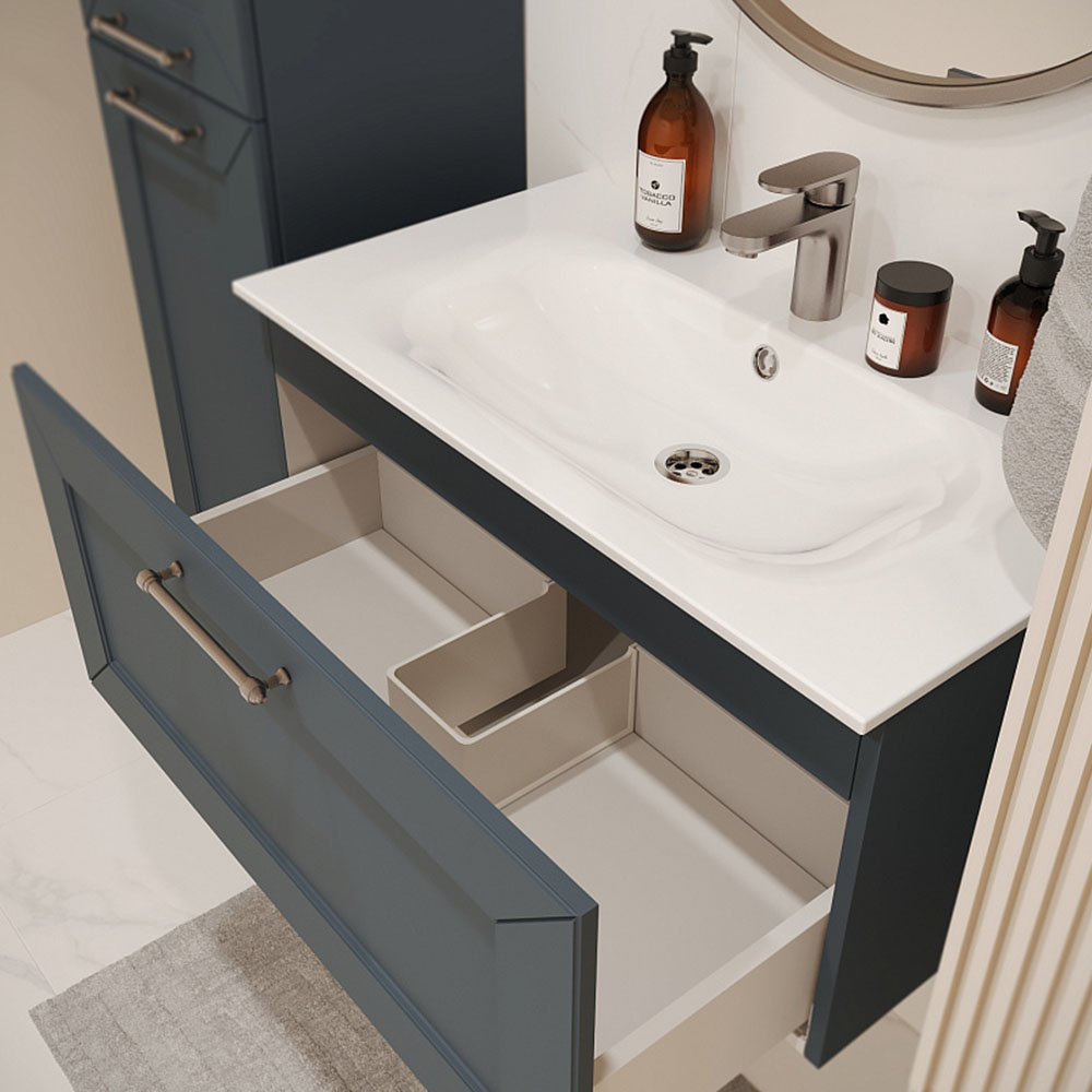 Тумба с раковиной подвесная (80 см) Terminus Victoria VIC10801703101O, серый шёлк, ручки черный