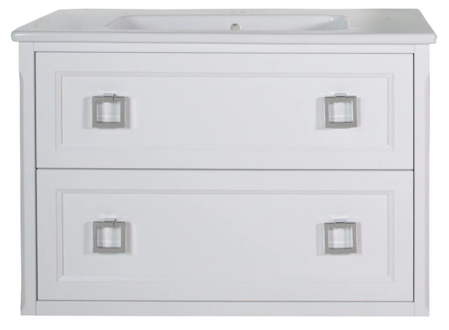 Тумба подвесная 2 ящика ASB Woodline Рома 80 П с раковиной Эйфория 80, белый