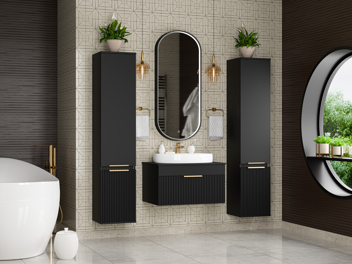 Тумба с раковиной Brevita Enfida 70 подвесная, черный