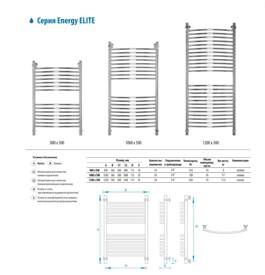 Полотенцесушитель водяной Energy Elite 800x500 хром