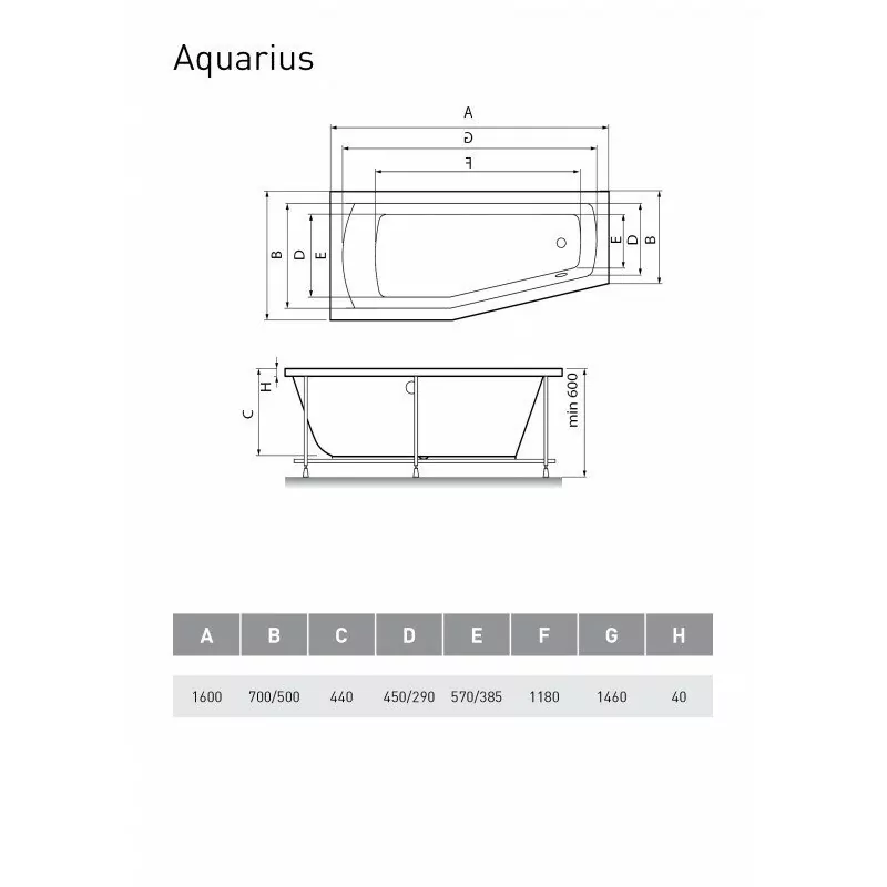 Ванна акриловая Relisan Aquarius 170х70х50 L