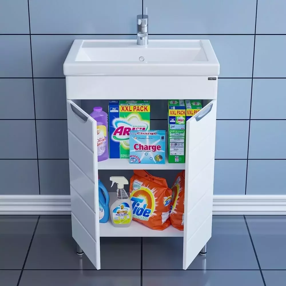 Тумба напольная Санта Родос 60 с раковиной Фостер 60, белая